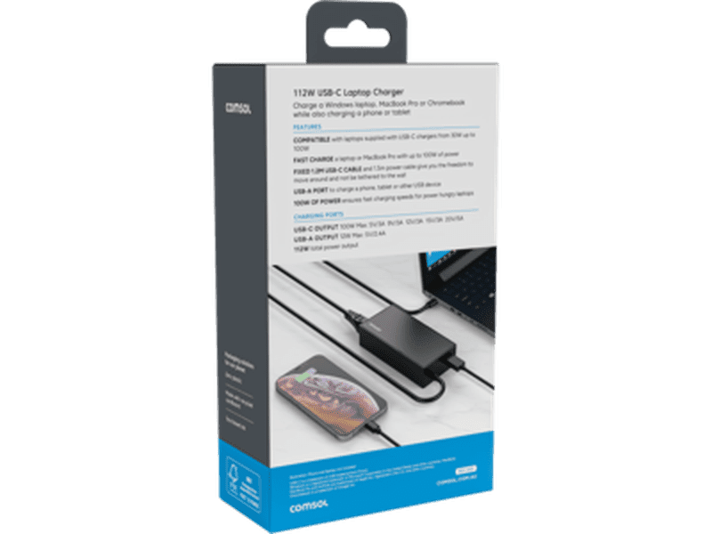 Comsol 112W USB-C Laptop Charger with USB-A Port UC112CAB