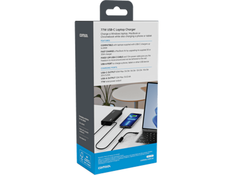Comsol 77W USB-C Laptop Charger with USB-A Port UC77CAB