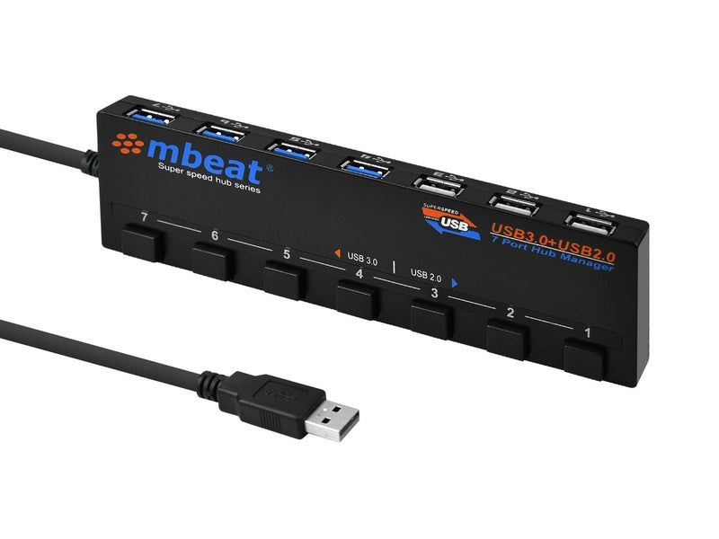 mBeat 7-Port USB 3.0 & USB 2.0 Powered Hub Manager with Switches