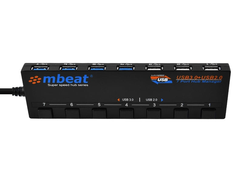 mBeat 7-Port USB 3.0 & USB 2.0 Powered Hub Manager with Switches
