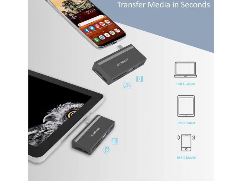 mbeat® Essential 5-IN-1 USB- C Hub USB hub 2.0, 3.0, SD/TF Card Reader Supports SDXC, MicroSDXC