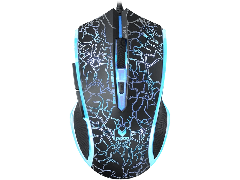 RAPOO V20S Wired LED Optical Gaming Mouse Black - Up to 3000dpi 16m Colour 5 Programmable Buttons LS