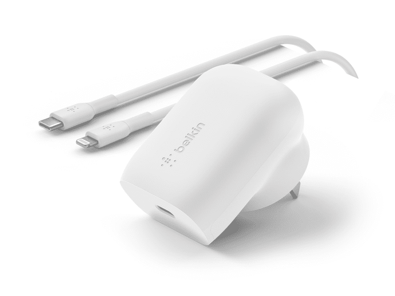 Belkin 1 Port BoostCharge 30W USB-C PD Wall Charger USB-C To Lightning Cable White