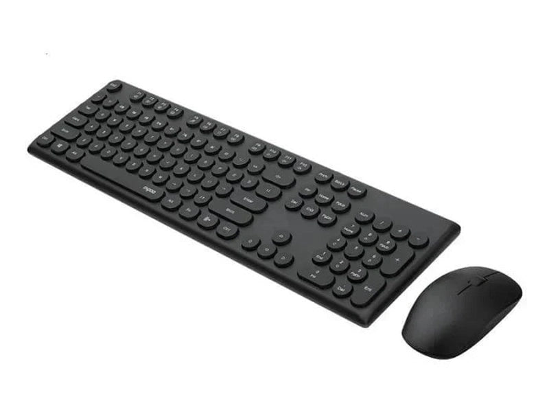 RAPOO Wireless Stylish, Spill-Resistant, Retro Style Round Key, 1000DPI, 2.4G Connection, 10M Range, Nano Receiver, Optical Mouse & Keyboard Black