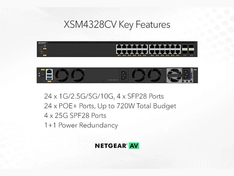 Netgear M4350-24X4V 28-port Stackable Layer 3 Fully Managed Switch with 24 x 10G/Multi-gig & 4 x 25GBASE-X SFP28