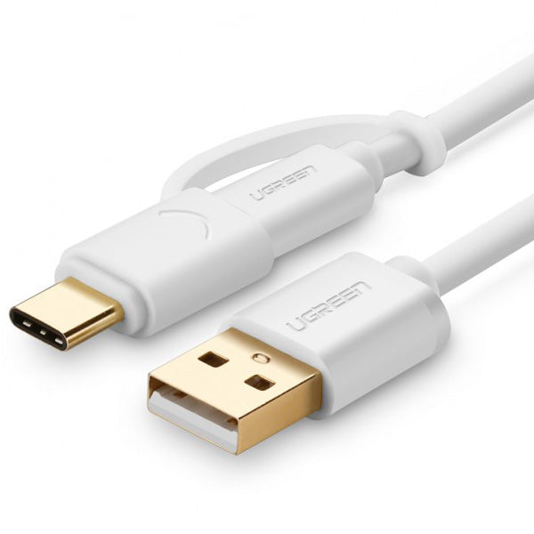 UGREEN USB 2.0 to type C + micro USB cable - White 1M 30171