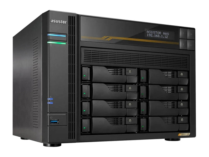 Asustor Lockerstor 8 Gen3 AS6808T 8 Bay NAS, Quad-Core 2.3GHz 2x 10GbE, 2x 5GbE, 16GB, 4x M.2 SSD Slots Diskless