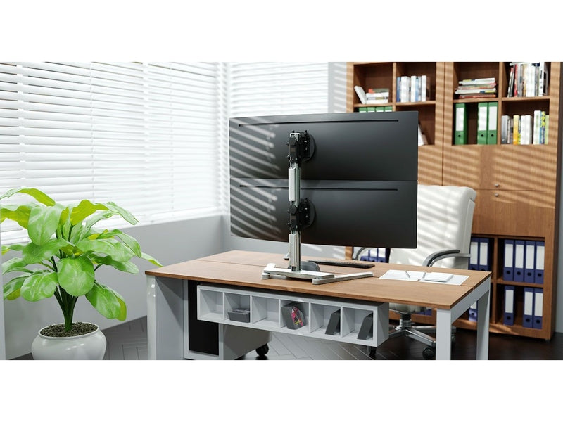 Atdec AWMS-2-BT75-FS-S Freestanding Dual Stack Heavy Monitor Desk Mount - Silver