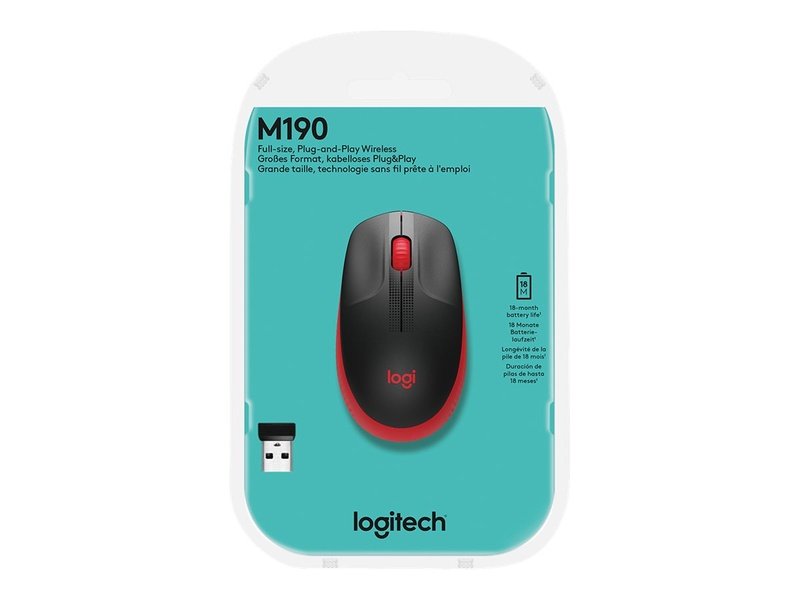 Logitech M190 Full-Size Wireless Mouse - Red 910-005915