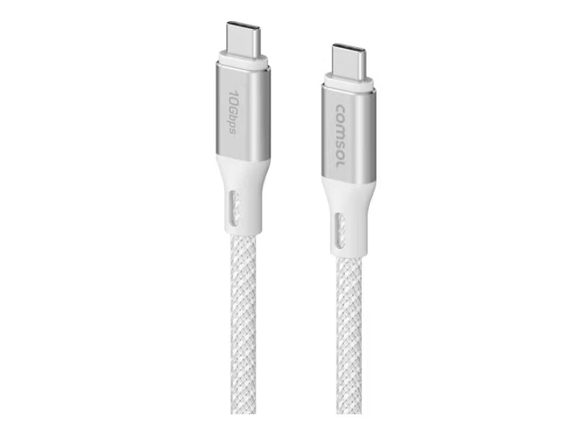 COMSOL 1.2M 10GBPS USB-C TO USB-C CHARGE & SYNC BRAIDED CABLE, WHITE