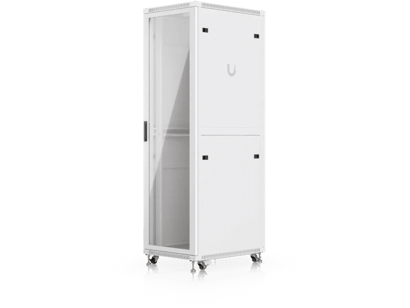 Ubiquiti 42U Rack Cabinet UACC-RACK-42U-800-G Fully assembled floor rack with built-in fans, removable panels, and lockable casters, engineered for optimal airflow, heavy-duty stability, and easy equipment access.
