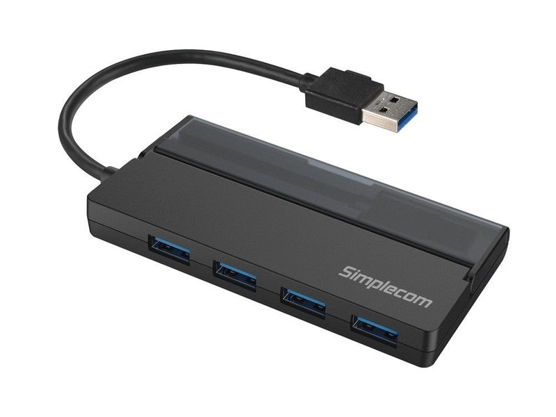 Simplecom CH329 Portable 4 Port USB 3.2 Gen1 USB 3.0 5Gbps Hub with Cable Storage - Black