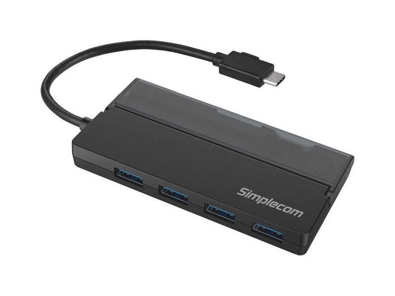 Simplecom CH330 Portable USB-C to 4 Port USB-A Hub USB 3.2 Gen1 with Cable Storage - Black