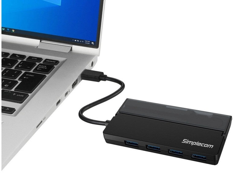 Simplecom CH330 Portable USB-C to 4 Port USB-A Hub USB 3.2 Gen1 with Cable Storage - Black