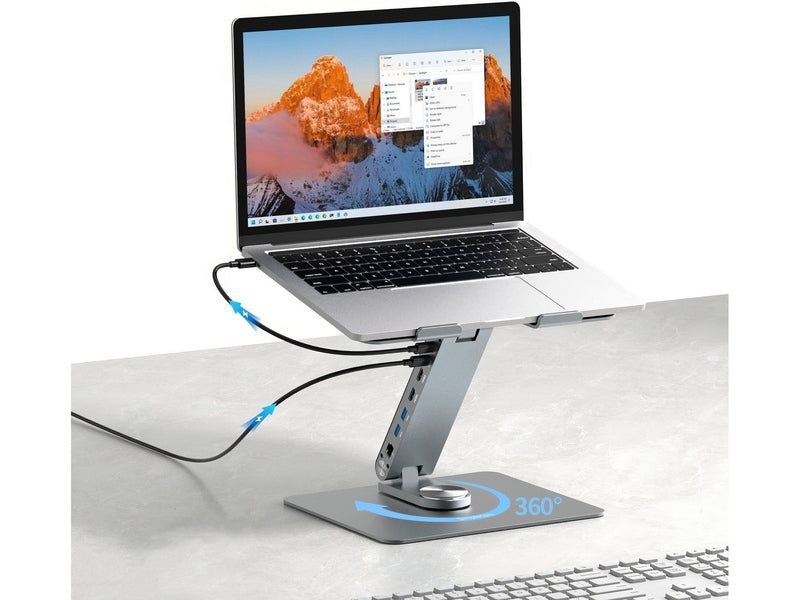Simplecom CHT660 Adjustable Aluminium Laptop Stand with 6-Port USB-C Docking Station Dual 4K HDMI Display Compatible with laptops from 10 to 17 inches