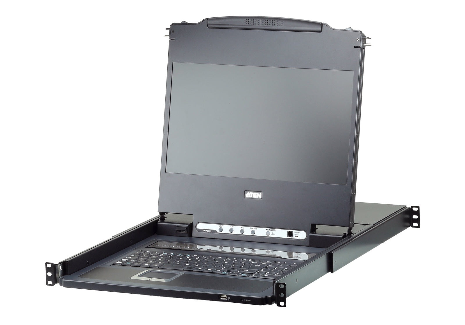Aten Rackmount KVM Switch Single Rail 8 Port DVI USB w/ 17.3' LCD Display, 2x Custom KVM Cables