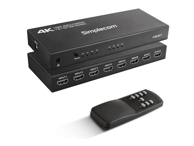 Simplecom CM317 7-Port HDMI 2.0 Switch with Remote 7 IN 1 OUT Splitter HDCP 2.2 4K@60Hz