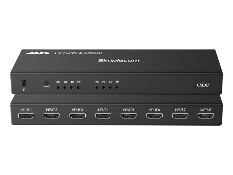 Simplecom CM317 7-Port HDMI 2.0 Switch with Remote 7 IN 1 OUT Splitter HDCP 2.2 4K@60Hz
