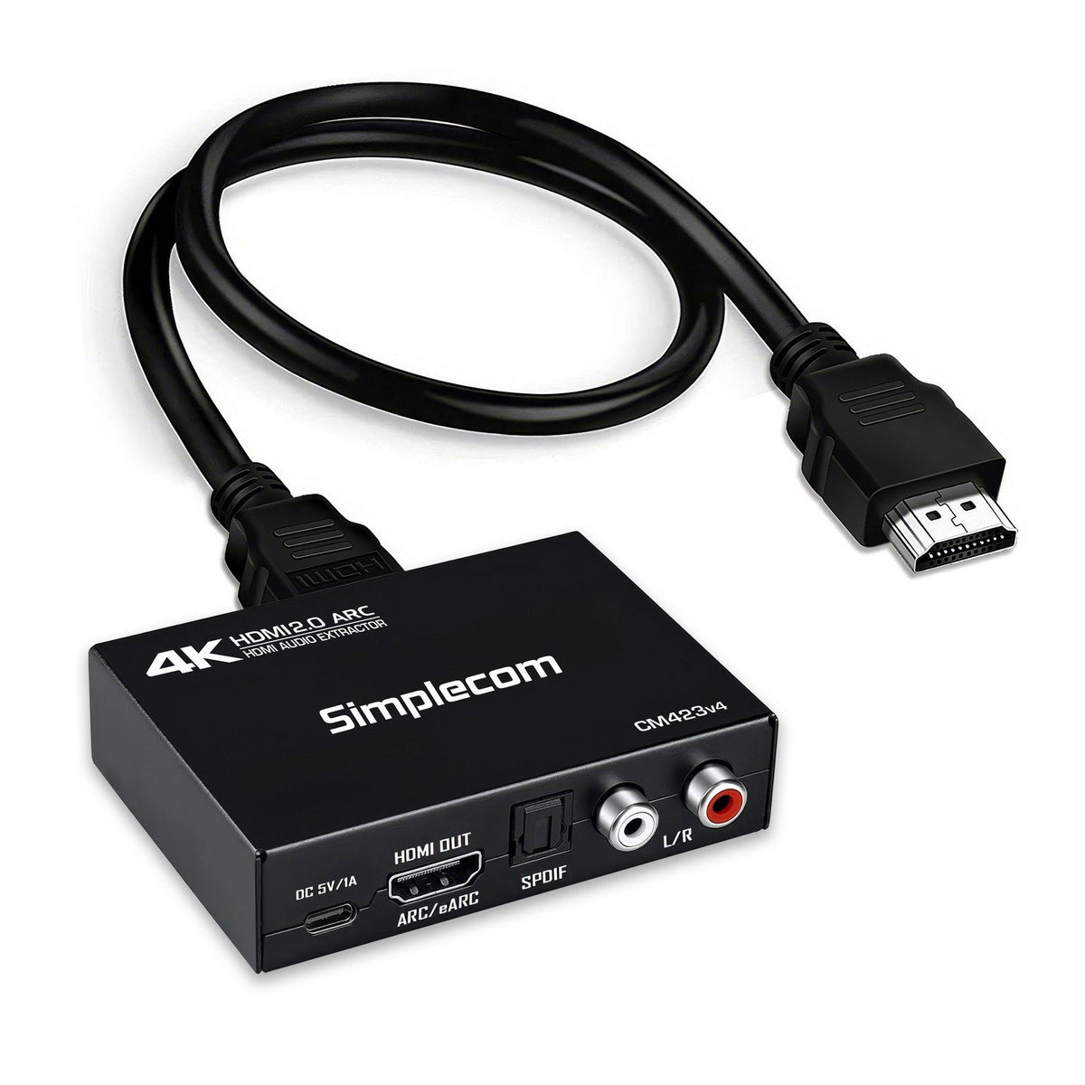 Simplecom CM423v4 HDMI 2.0 Audio Extractor Optical SPDIF + 3.5mm Stereo with ARC 4K@60Hz