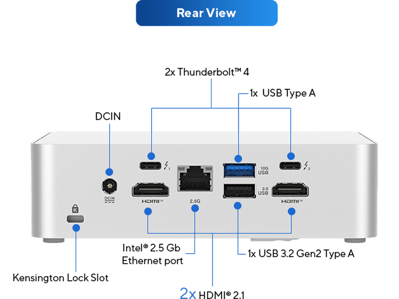 ASUS NUC 15 Pro+ Mini PC Barebone Kit - Intel Core Ultra 9-285H Silver 3YRS | DDR5 0/2 , M.2 0/1 , WL, SILVER, 3YR RTB