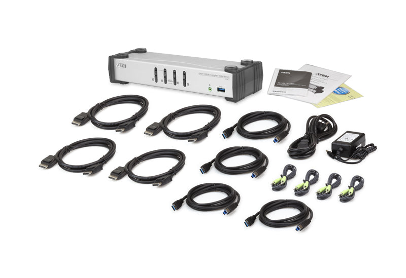 Aten Desktop KVMP Switch 4 Port Single Display DisplayPort w/ audio, Cables Included, 2x USB Port