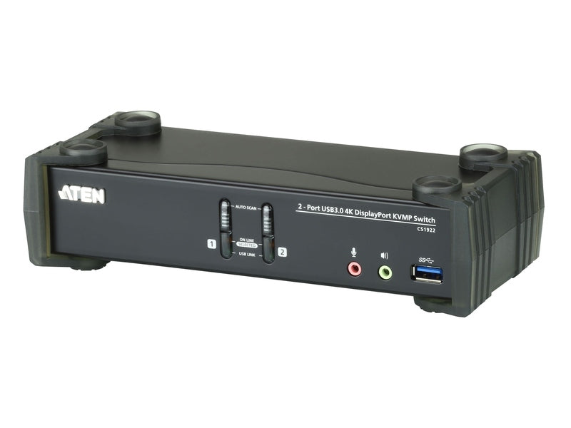 Aten Desktop KVMP Switch 2 Port Single Display 4k DisplayPort w/ audio, Cables Included, 2x USB Port