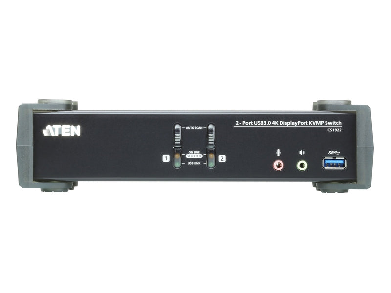 Aten Desktop KVMP Switch 2 Port Single Display 4k DisplayPort w/ audio, Cables Included, 2x USB Port