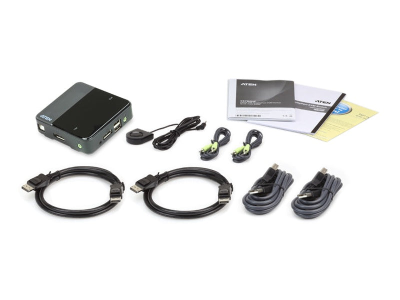 Aten Slim KVM Switch 2 Port Single Display DisplayPort w/ audio, Cables Included