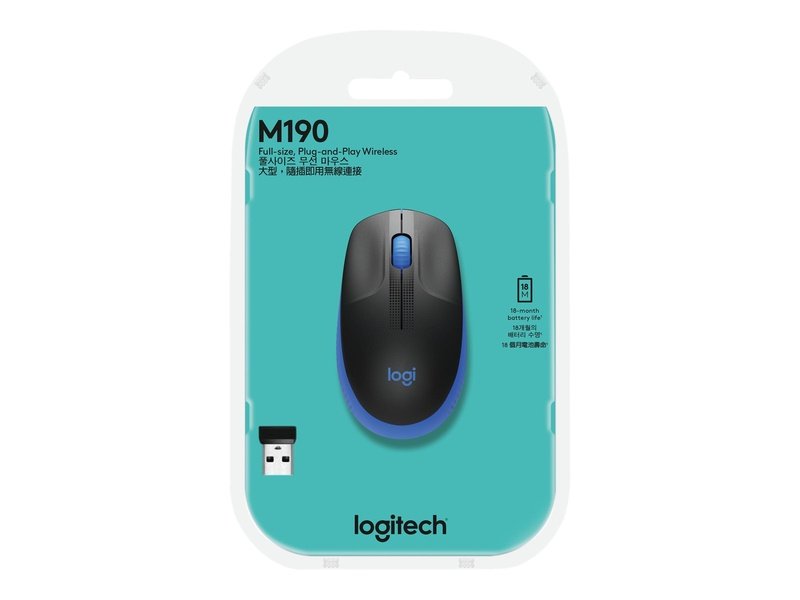 Logitech M190 Full-Size Wireless Mouse - Blue 910-005914
