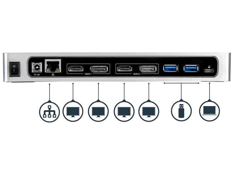 StarTech USB-C USB-A Hybrid 4K Dock, Dual Display,HDMI 2 ,Dp 2 ,USB 6 ,USB-C,No Pd,3Yr