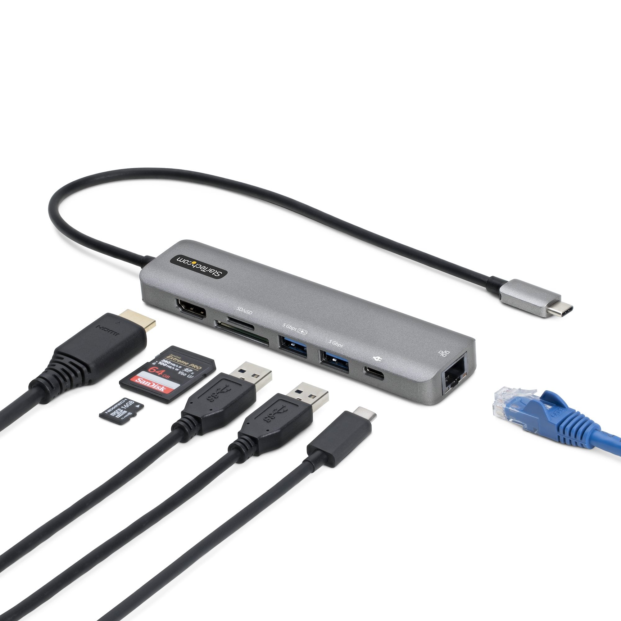 StarTech USB-C Multiport Adapter - HDMI, GbE, SD, Micro SD, USB-C, USB 2 , 88W, 3Yr