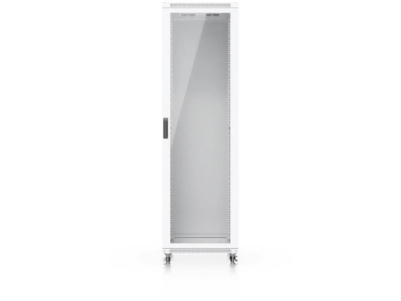 Ubiquiti 42U Rack Cabinet UACC-RACK-42U-800-G Fully assembled floor rack with built-in fans, removable panels, and lockable casters, engineered for optimal airflow, heavy-duty stability, and easy equipment access.