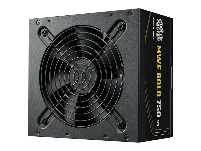 Cooler Master MWE 750W V3, 80+ Gold, ATX 3.1, 120mm Fan, Black Flat Cable, 5-Year Warranty