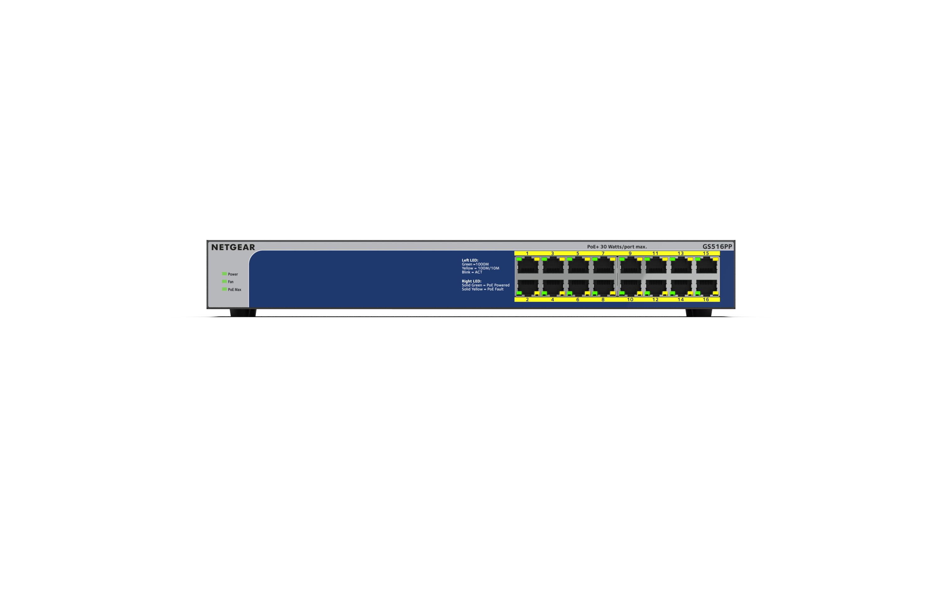 Netgear GS516PP 16-Port High-powered PoE+ Gigabit Unmanaged Switch with 260W