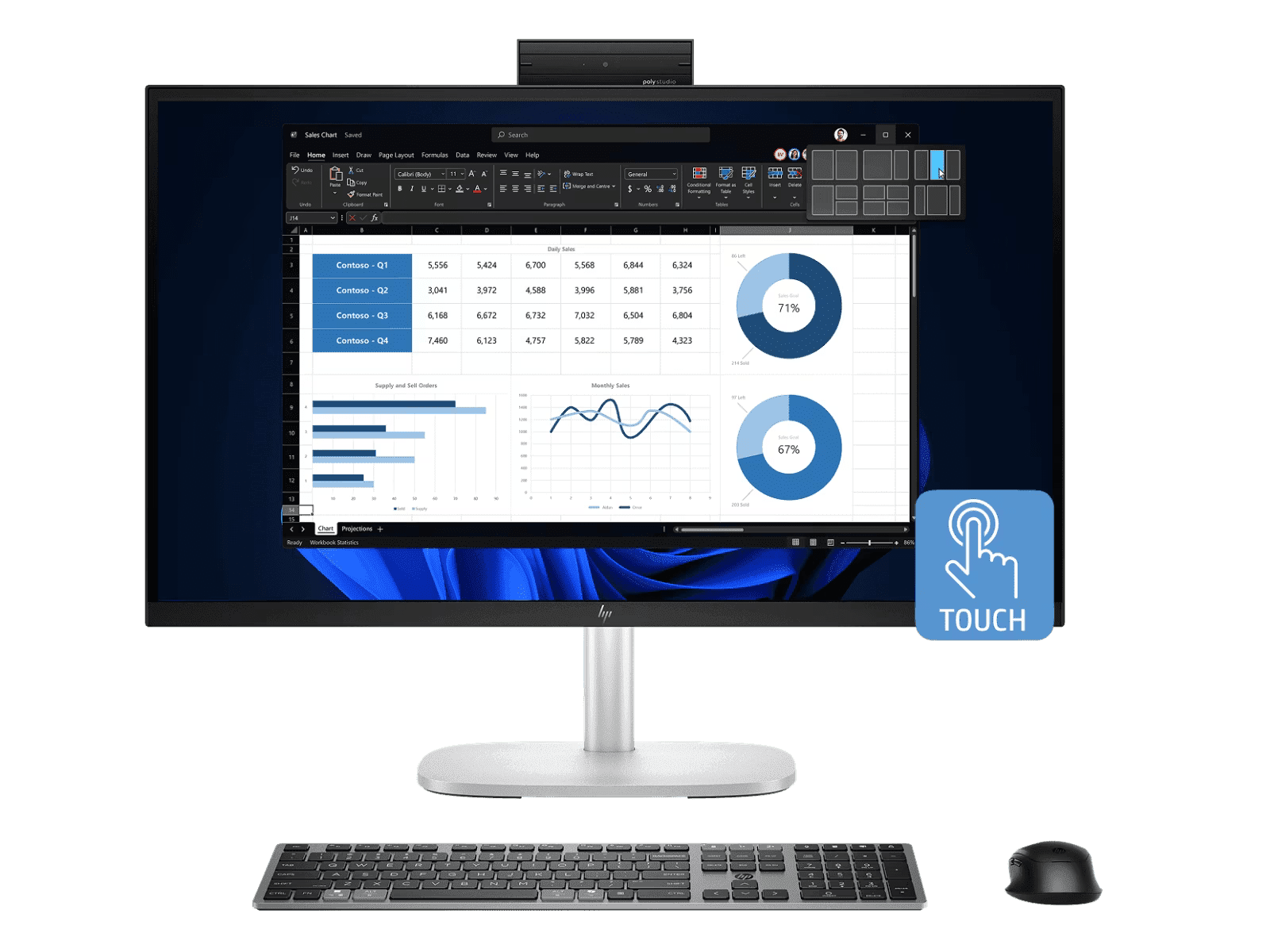 HP C0XD9PT EliteStudio 8 G1i 23.8 inch Desktop AI PC, TOUCH, Ultra 7-265, 16GB, 512GB SSD, WLAN, WIN 11 PRO, 3YR NBD ONSITE WTY