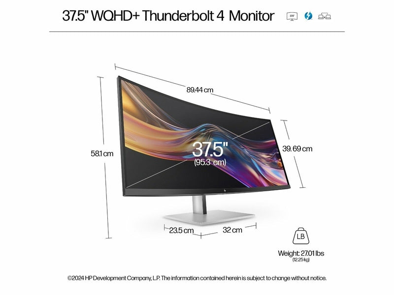 HP Series 7 Pro 37.5" Curved WQHD+ IPS Business Thunderbolt Monitor - 8K167AA
