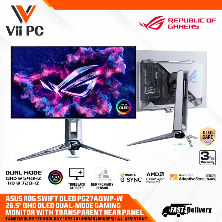 ASUS ROG Swift OLED PG27AQWP-W 26.5-inch QHD 540Hz Dual-Mode Gaming Monitor 90LM0CF2-B01911