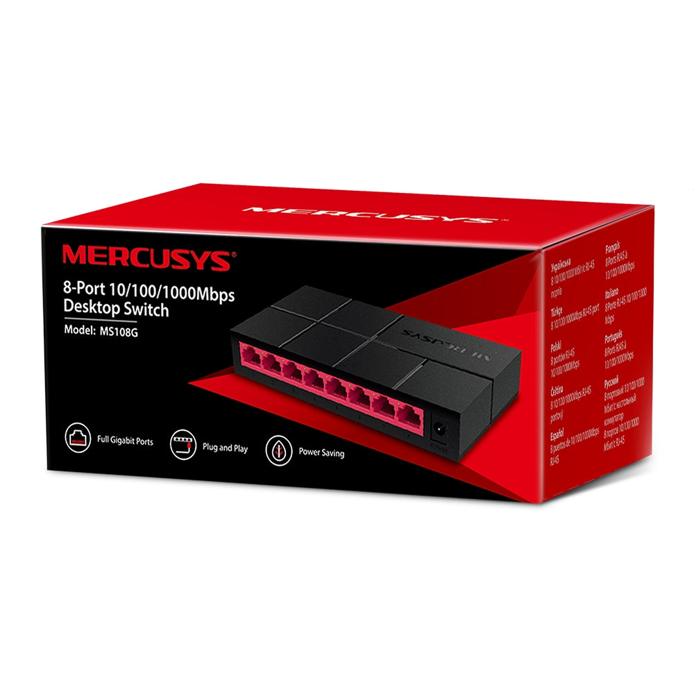 Mercusys MS108G 8-Port Gigabit Desktop Switch, 8x Gigabit Ports