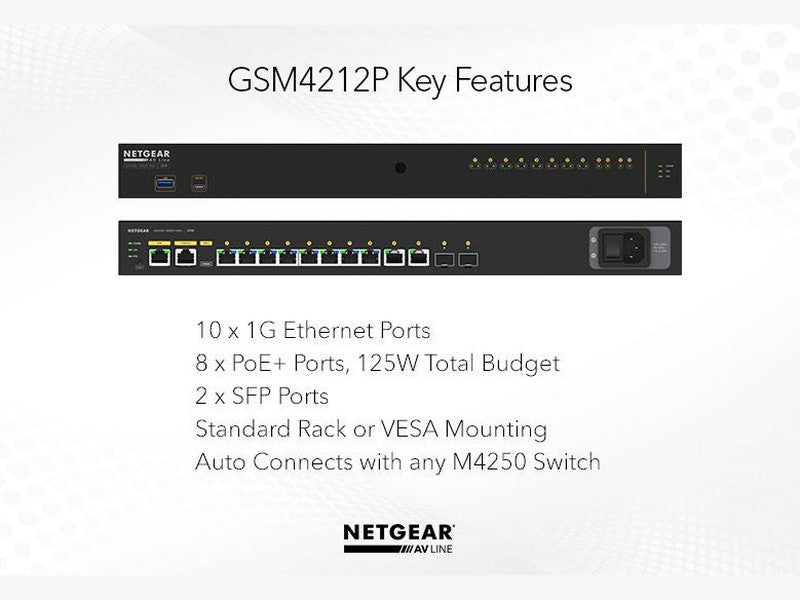 Netgear AV Line M4250 8x1G Ultra90 PoE++ 802.3bt 720W 2x1G and 2xSFP+ Managed Switch GSM4212UX-100AJS