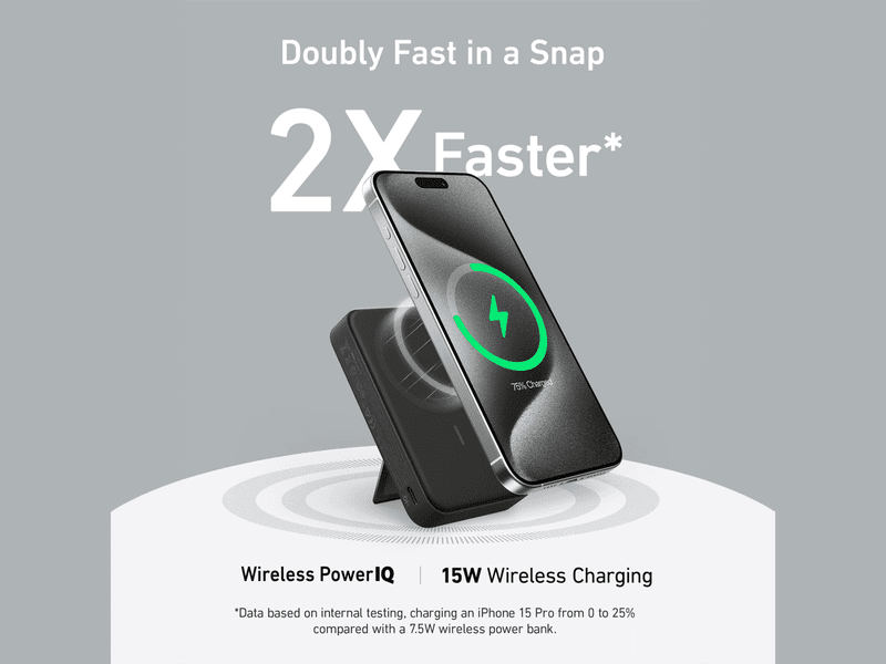 Anker A1654H11 MagGo 10000mAh Magnetic Power Bank with QI2, Black