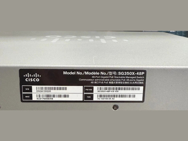 Cisco SG350X-48P-K9 48-Port Gigabit PoE 382W Stackable Managed Switch 2xSFP+