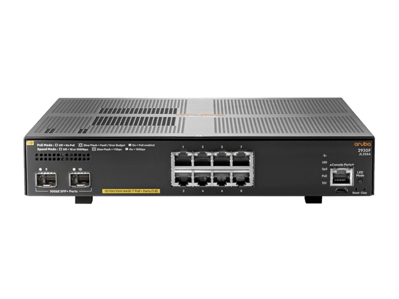 HPE Aruba 2930F 8 Ports Switch, PoE+, 2 SFP+
