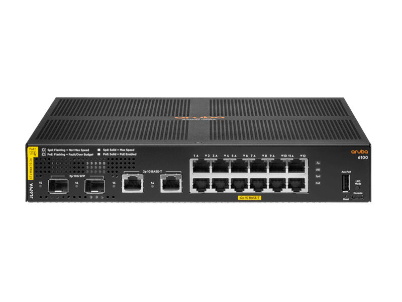 HPE Aruba 6100 12G Class4 PoE 2G/2SFP+ 139W Switch