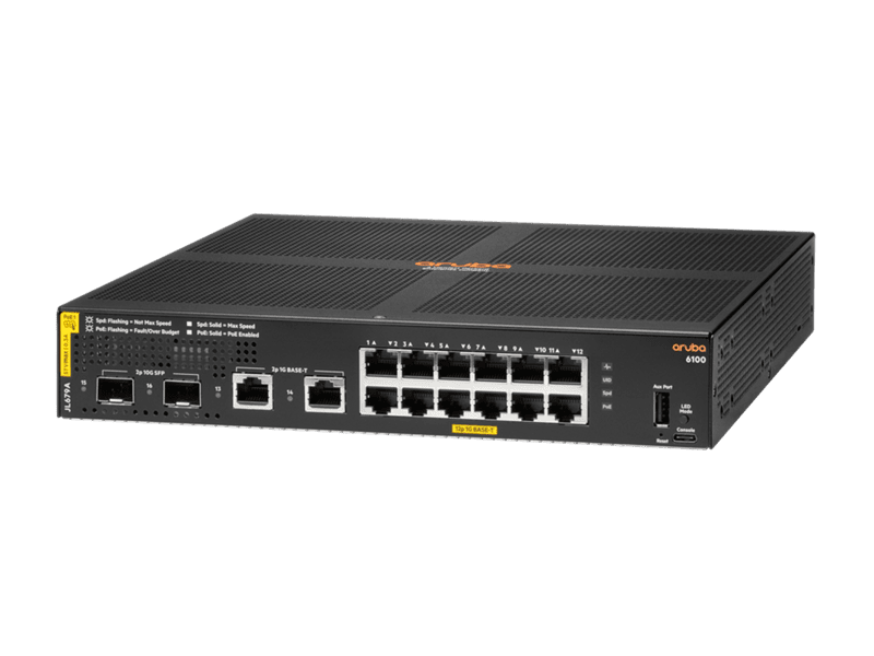 HPE Aruba 6100 12G Class4 PoE 2G/2SFP+ 139W Switch