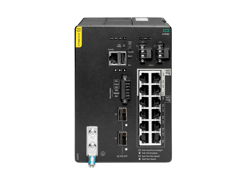 HPE Aruba Networking 4100I 12G CL4/6 POE 2SFP+ DIN Switch
