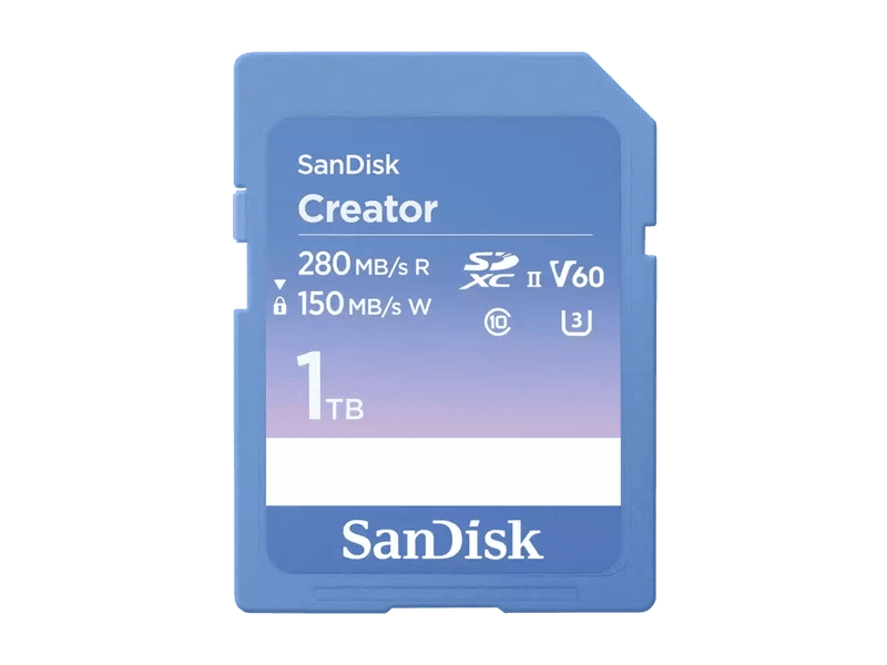 SanDisk Creator Series SD 1TB UHS-II V60 cards UHS-II SD 280MB/s R / 150MB/s W Blue