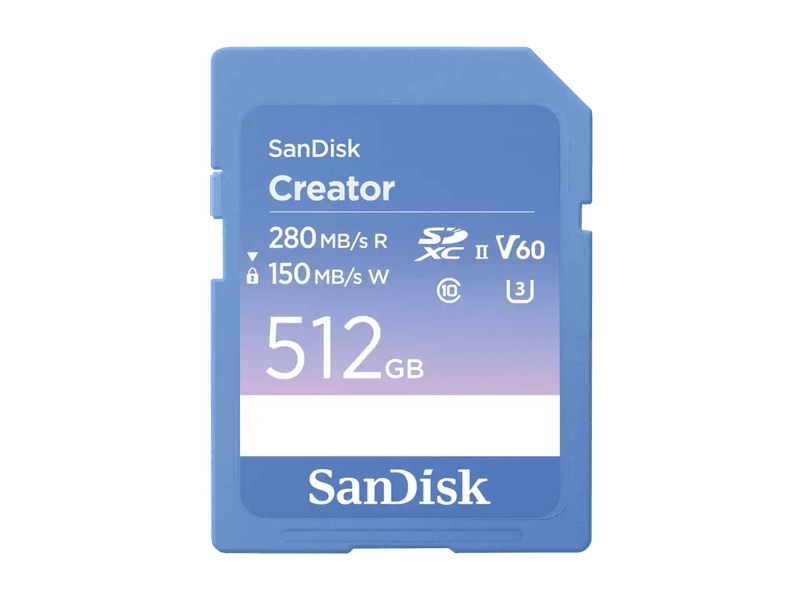 SanDisk 512GB Creator SD UHS-II Card 512GB SD 280MB/s R / 150MB/s W Blue