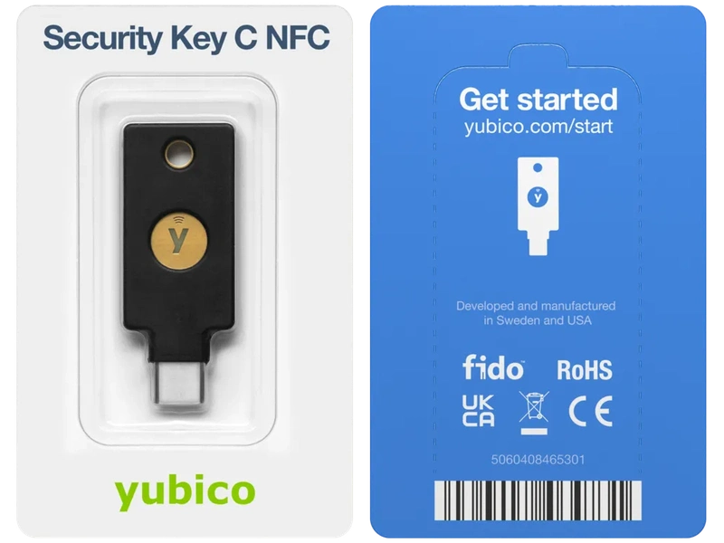 Yubico Yubikey C NFC V5.8 USB-C Security Key – FIDO2, 2FA/MFA - 5060408465301
