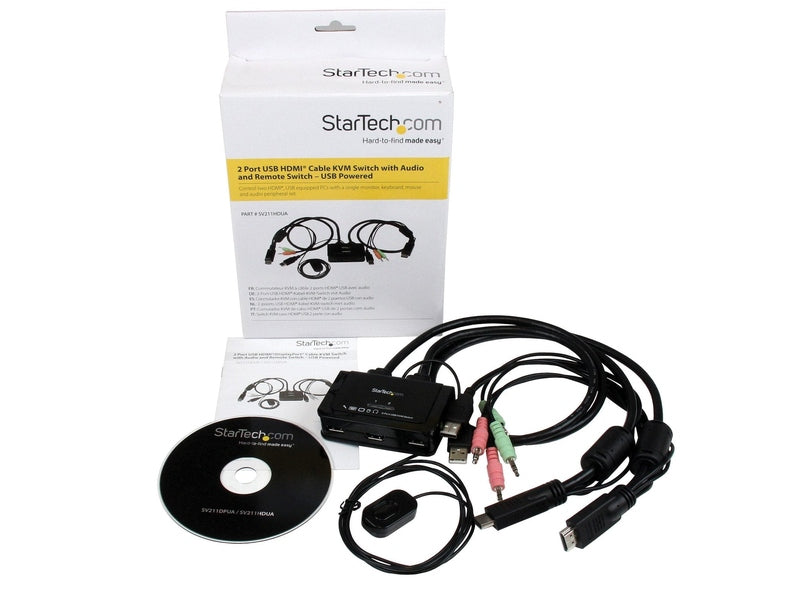 StarTech 2 Port Single HDMI KVM Switch, USB-A, Audio, Remote Switch, 2Yr
