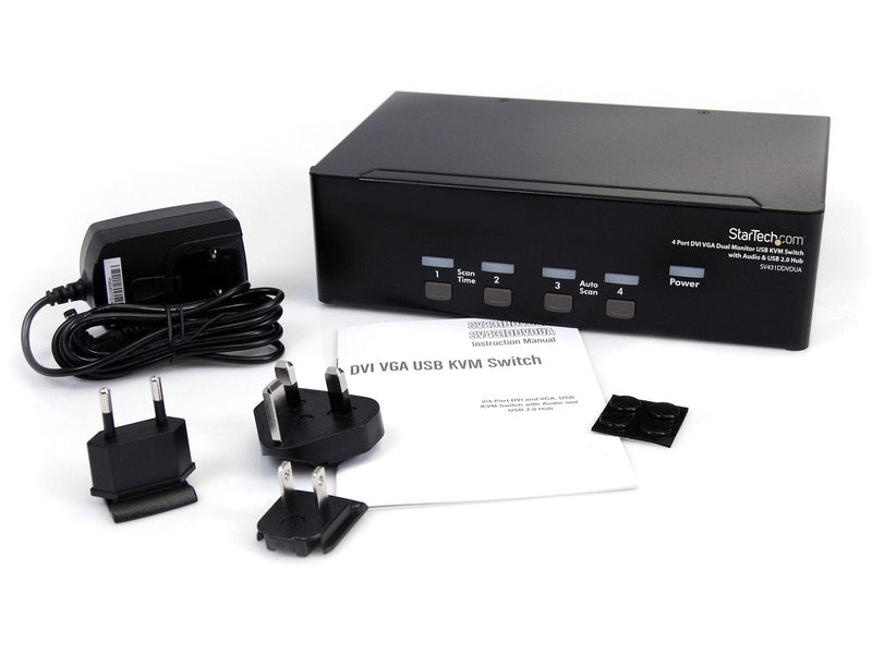 StarTech 4 Port KVM Switch, Dual Display, DVI 5 , VGA 5 , USBa/B 4 , Audio
